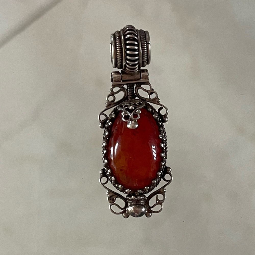 Vintage Sterling Silver Carnelian Pendant Necklace, bought in France